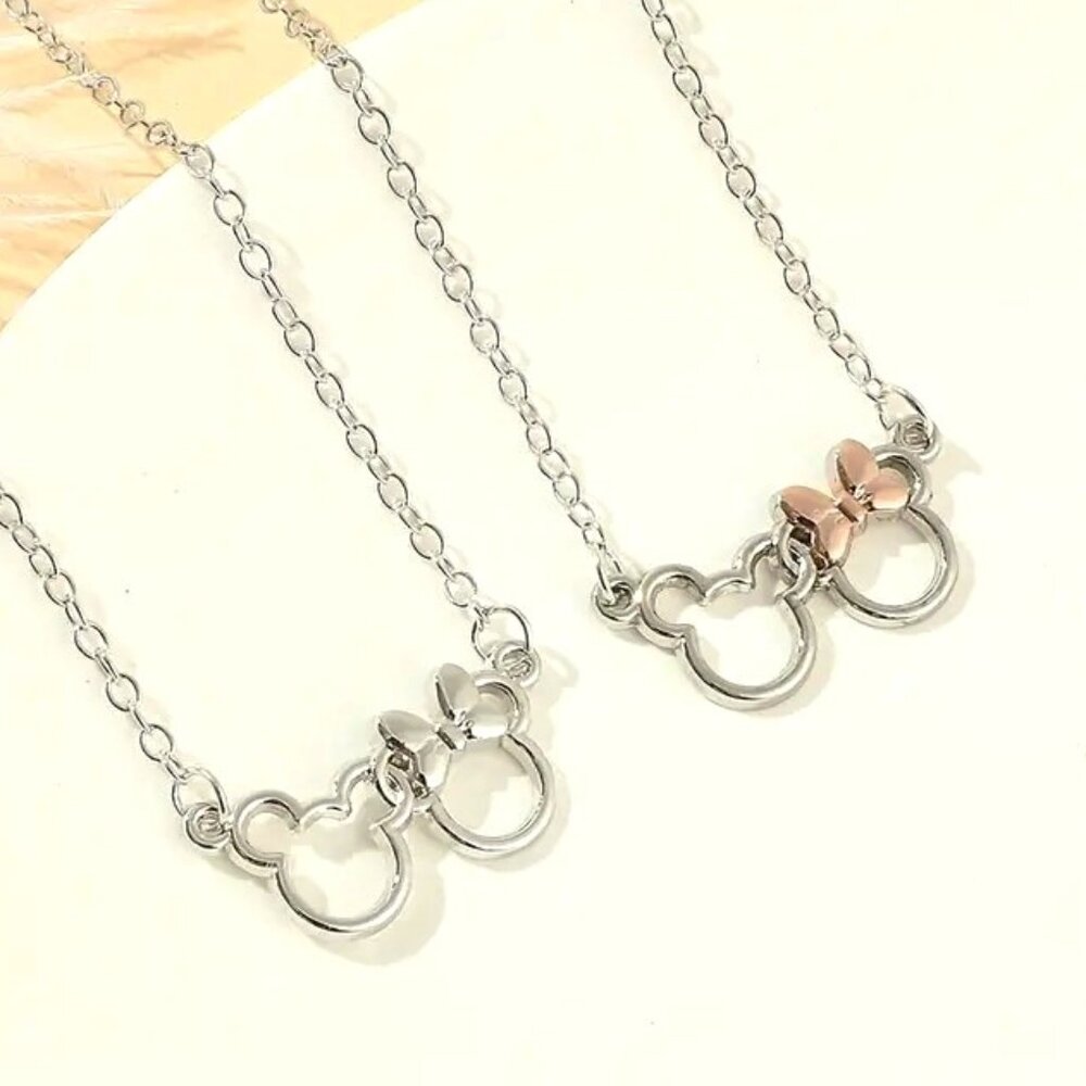 Minnie Mouse Necklace Bow Silver Pendant Disney Mickey Vacation CHOOSE Color
